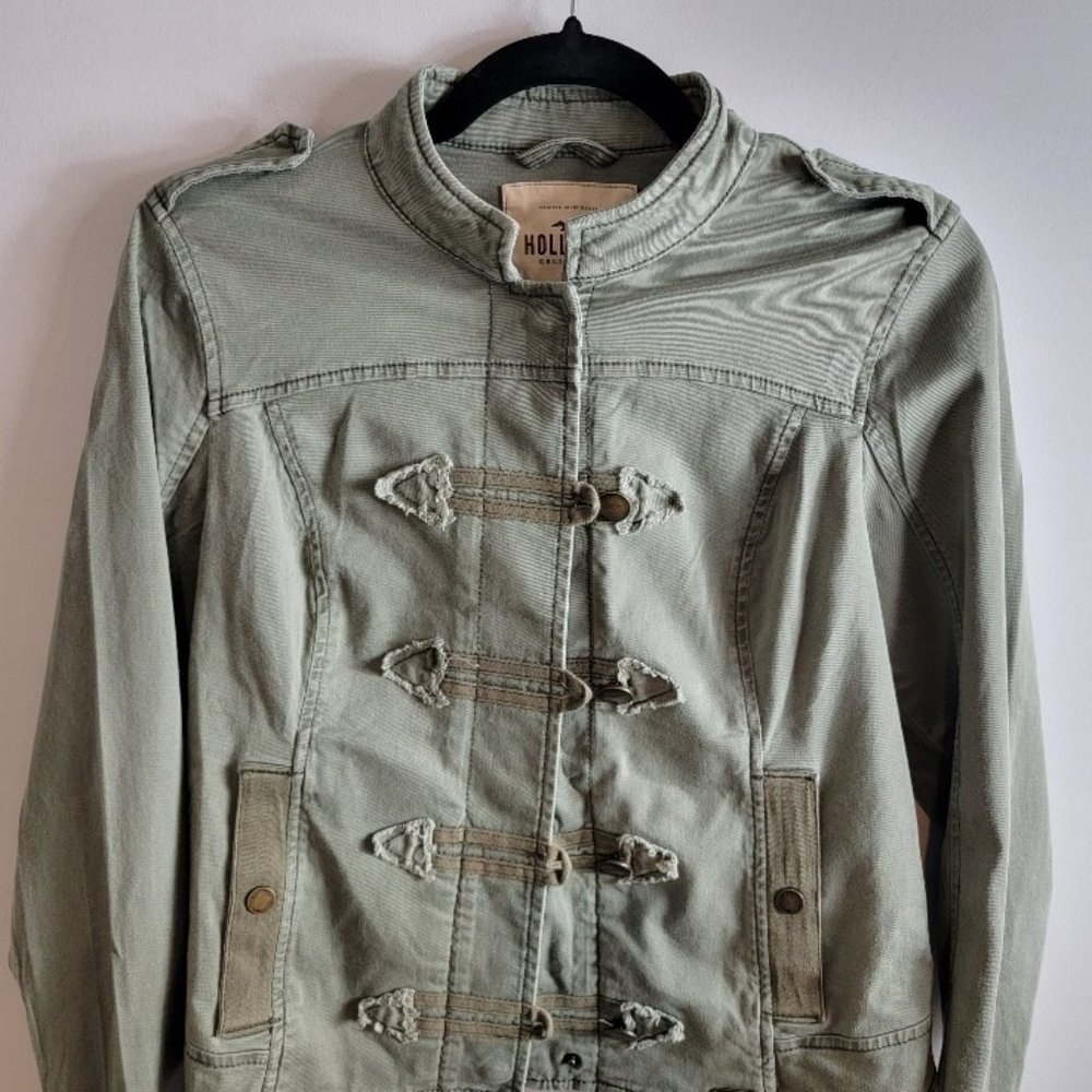 Hollister Camo Green Moto Biker Style Cropped Streetwear Y2K Jacket - Size M